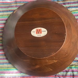 Mid-century Vermillion walnut serving/salad bowl w/original labels